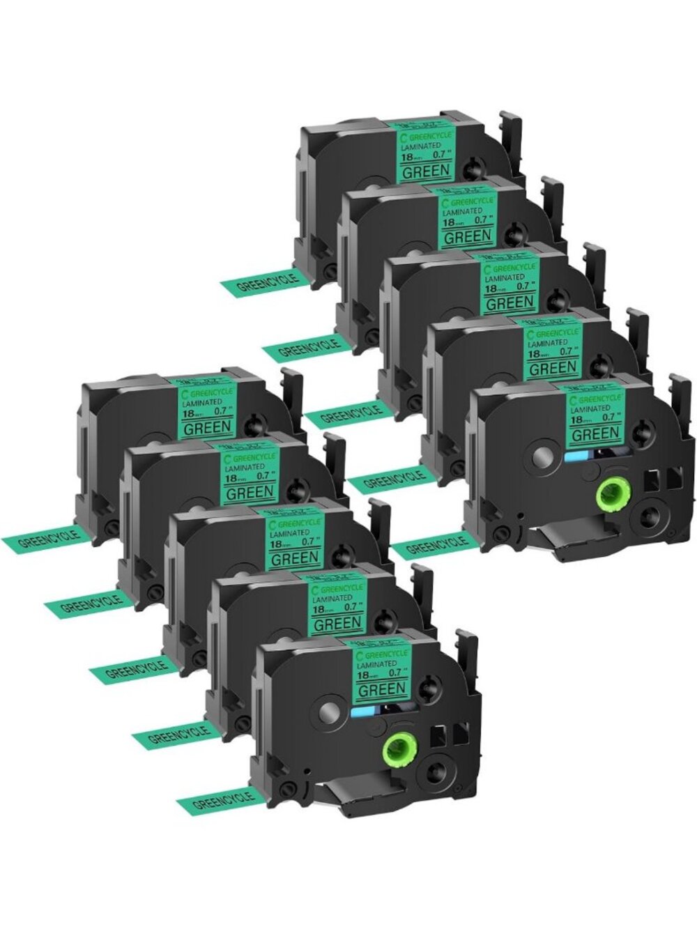 Laminated Label Maker Tape 3/4" Black on Green, 10 Pack for Ptouch Cube & More